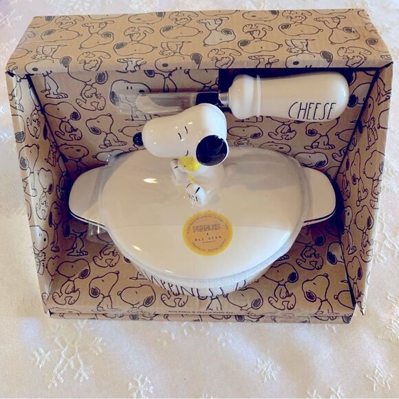 NWT Peanuts Snoopy Rae Dunn Happiness Is Brie Baker and Cheese Knife Set Ceramic - Picture 3 of 6